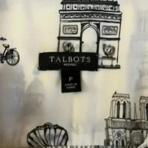 Talbots Paris Print Tie Front Blouse Ivory and Black Small Petite - Picture 7 of 9